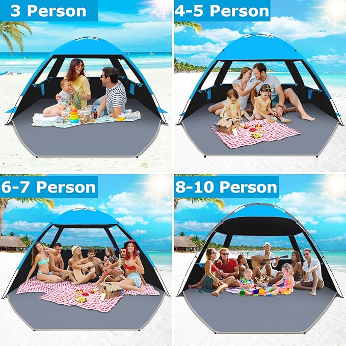 Gorich Beach Tent Sun Shelter for 3/4-5/6-7/8-10 Person with UPF 50ï¼?UV Protection, Lightweight & Easy Setup Beach Shade Canopy, Portable Beach Shade Tent Beach Cabana