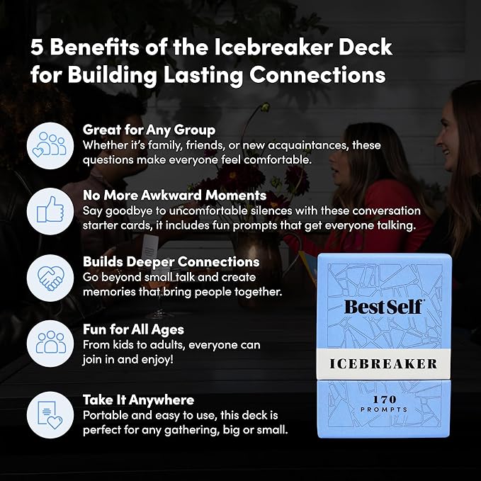 BestSelf Icebreaker Card Deck ??170 Conversation Starters to Spark Meaningful Connections | Ice Breaker Game for Adults, Friends & Couples | Date Night, Team Building & Family Card Game