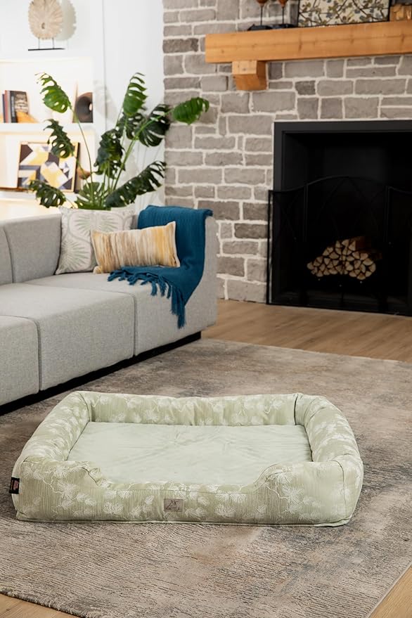 Furry's Paradise Foam Cuddler Waterproof Bolster Pet Bed with Reversible Cushion, Recycled Fibers and Non-Slip Bottom. (Blown Dandelions, Orthopedic Medium)