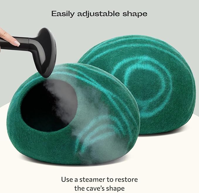 MEOWFIA Cat Cave ??Premium Felt Cat Bed for Indoor Cats, Handmade 100% Merino Wool (Medium, Emerald)