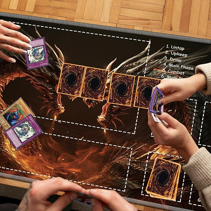 Playmat for MTG with Zones, 24 x 14 inches Game Play Mat for MTG TCG, Trading Card Game Play Mat Desk Mats with Stitched Edges Non-Slip Base, Two Dragon