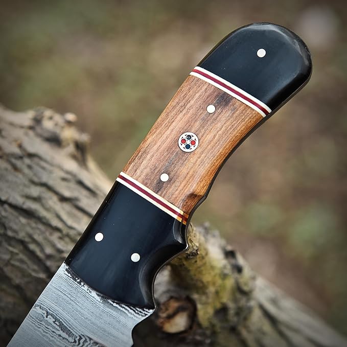 8.5" Handmade Damascus Steel Fixed Blade Skinning Hunting Knife with Leather Sheath - Best for Outdoor Camping, Skinner, Deer, Fishing, Hiking - EDC Survival Knives for Men Ideal Gift for Hunters