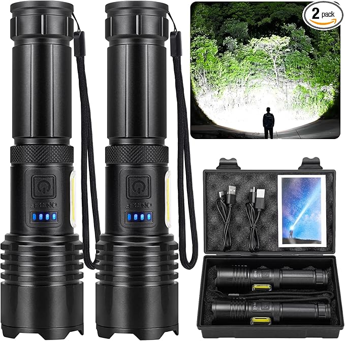 Rechargeable Flashlights High Lumens, 99000 LM Super Bright Flashlight with 7 Modes, Adjustable Powerful Flash Light with COB Light, Waterproof Handheld Flashlight for Home Camping Hunting
