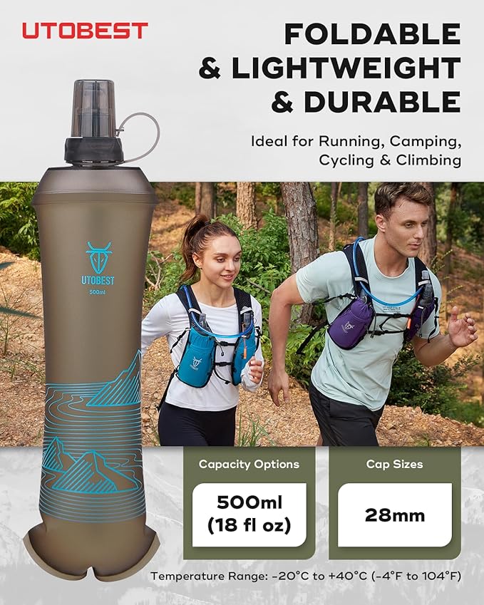 Soft Flask, 1 Pack Flexible TPU Hydration Water Bottle, Collapsible for Running, Hiking, Cycling, Climbing, and Marathon
