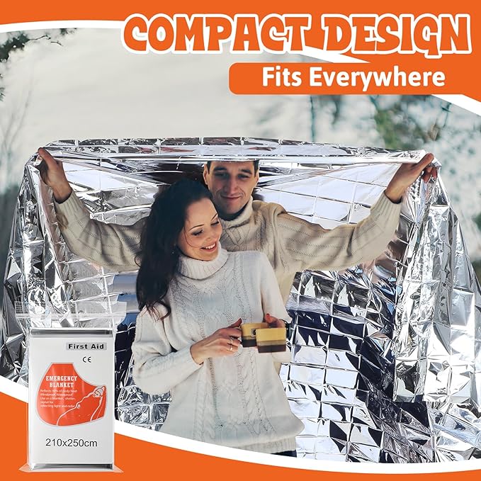 Kingdder Oversized Emergency Blankets 30 Pack 99" L x 83" W Emergency Thermal Blankets Silver Foil Survival Blanket Kit for Outdoors, Camping, Hiking, Homeless, First Aid