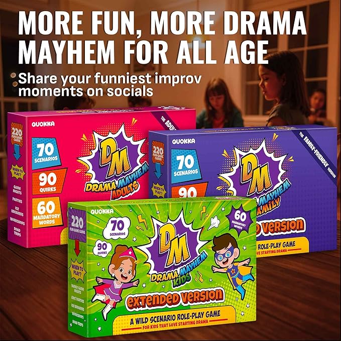 QUOKKA Charades & Guessing Game for Kids & Teens - 120 Hilarious Scenarios & Quirk Cards | Perfect for Family Game Night, Parties, Gifts & Reunions | Ages 8+ | Extended Pack