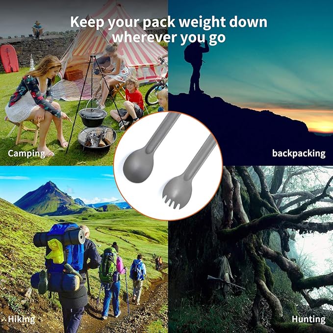Titanium Spork Long Handle Camping Spoon Backpacking Spork Titanium Long Spoon, Ultra Lightweight Camping Utensil for Backpacking, Hiking, Outdoors
