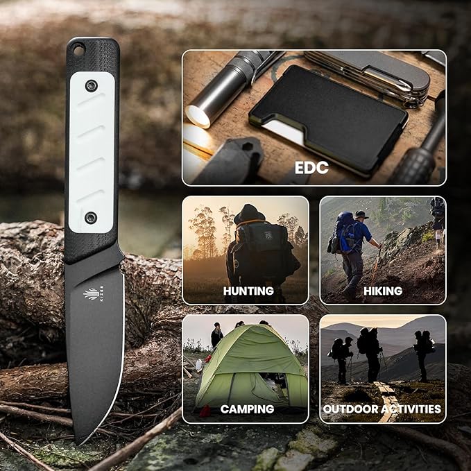 Kizer Smolt Fixed Blade Knife with Sheath, 2.98??3V Steel Blade Fixed blade Knives with G10 Handle, Drop Point Small EDC for Men Women Camping Hunting Pocket Knife 1063A3
