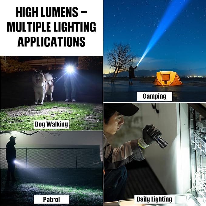 Flashlight LED Rechargeable Flashlights High Lumens, 99,000 LM Super Bright Powerful Flashlight, High Powered Flash Lights Waterproof Handheld Flashlights for Home Camping Hiking(2 Pack)