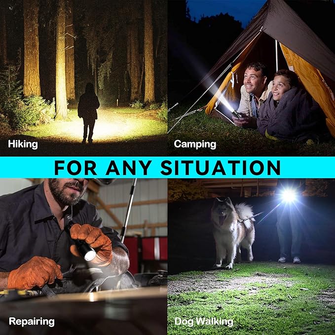 Rechargeable Flashlights High Lumens with Magnetic Base 10000 Lumen Bright LED Tactical Flashlight 3 Modes Zoomable Waterproof Compact Handheld Flash Light for Home Camping Outdoor Repairing