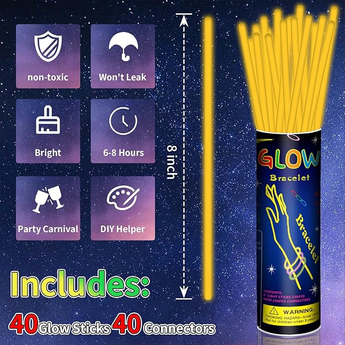 40 Pack 8??Orange Glow Sticks Bracelet Necklaces Bulk with 40 Connectors Neon Glow In The Dark Party favors Supplies for Holiday Birthday Party Decoration (Orange)