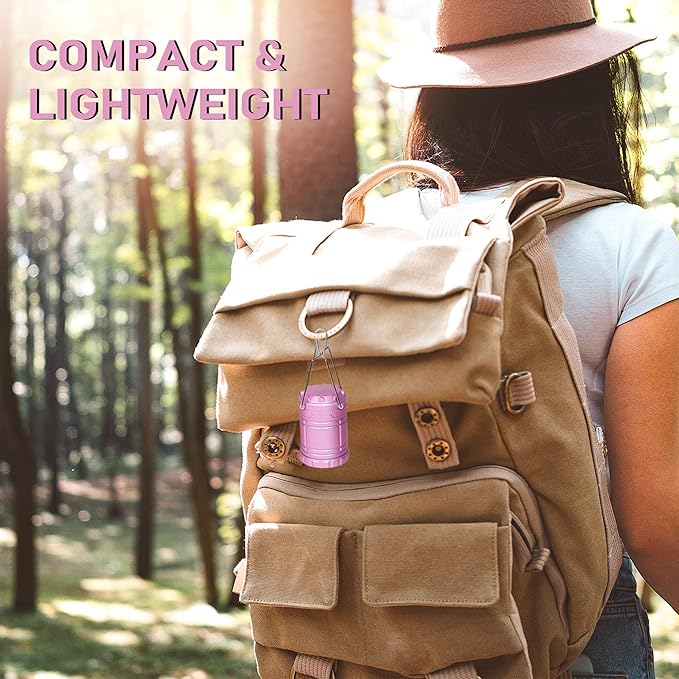 4-Pack Mini LED Camping Lanterns, Portable Camping Lights, Outdoor Tent Lights, Essential Emergency Lights for Power Outages, Hiking, Survival Kit for Hurricane, Pink