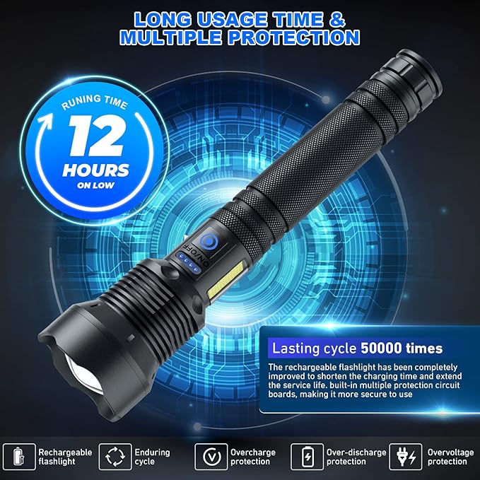 Cinlinso Flashlights High Lumens Rechargeable, 99,000 Lumens Super Bright Led Flashlight, Flash Light with 7 Modes, IPX6 Waterproof, Handheld Powerful Flashlight for Camping, Emergencies (Black)