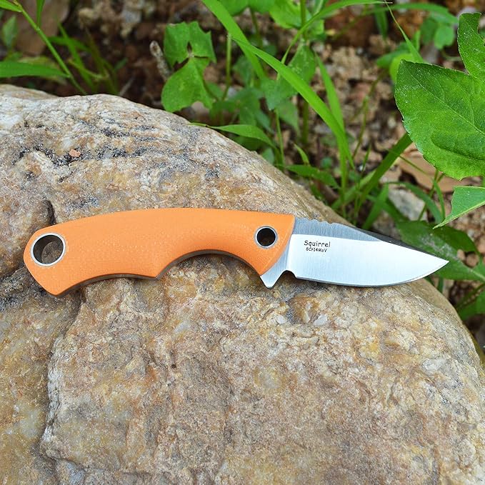 TONIFE Neck Knife Mini Outdoor Survival Fixed Blade Knife, EDC High Hardness Sharp Blade 1.7'' Portable Neck with Kydex Sheath and Ball Chain (orange)