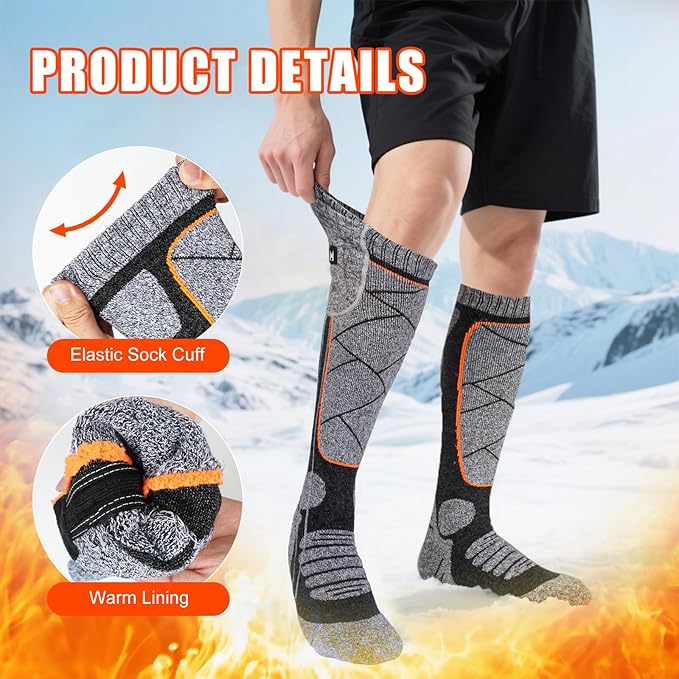 Heated Socks, 5V 6000mAh Rechargeable Heated Socks for Men & Women, Electric Socks with 3 Heating Levels for Winter, Skiing, Hunting, Camping, Hiking, Cycling, Outdoor Work