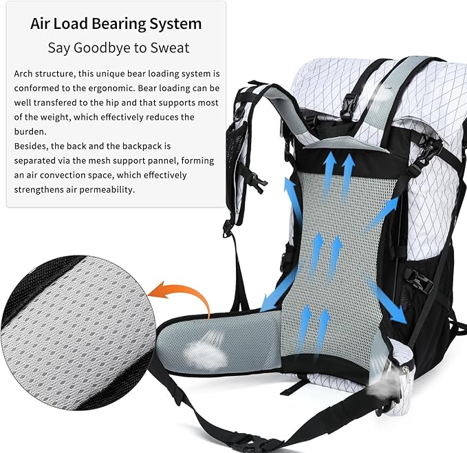 Hiking Backpack,40L to 50L Extra Large Capacity Hiking Bag,Internal Frame Camping Backpack,Upgraded X-PAC Lightweight Sport Daypack Travel Backpack Fit For Mountain Climbing Camping(White)