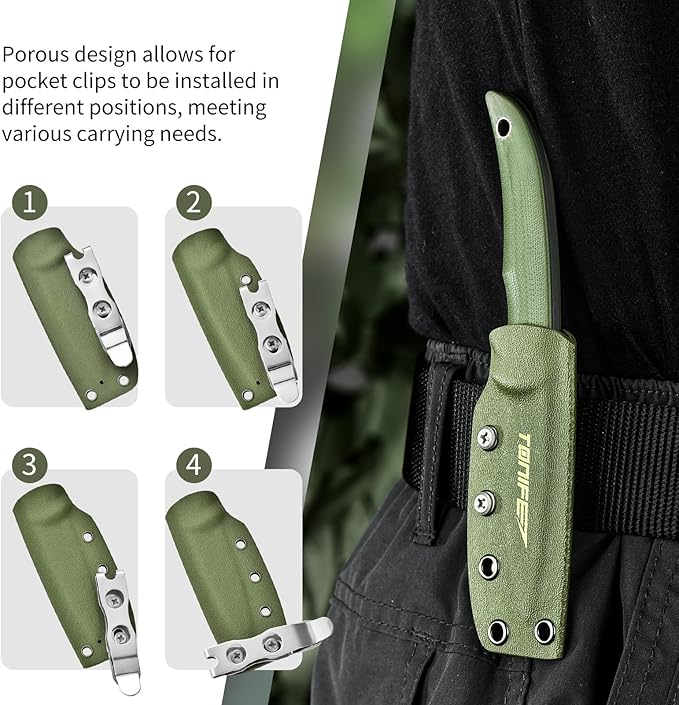 TONIFE Nova 2.68'' Blade Mini Neck Knife Full Tang Fixed Blade Knife with Kydex Sheath and Adjustable Paracord Lanyard for Camping Outdoor Survival Tool (Green+Black Titanium)