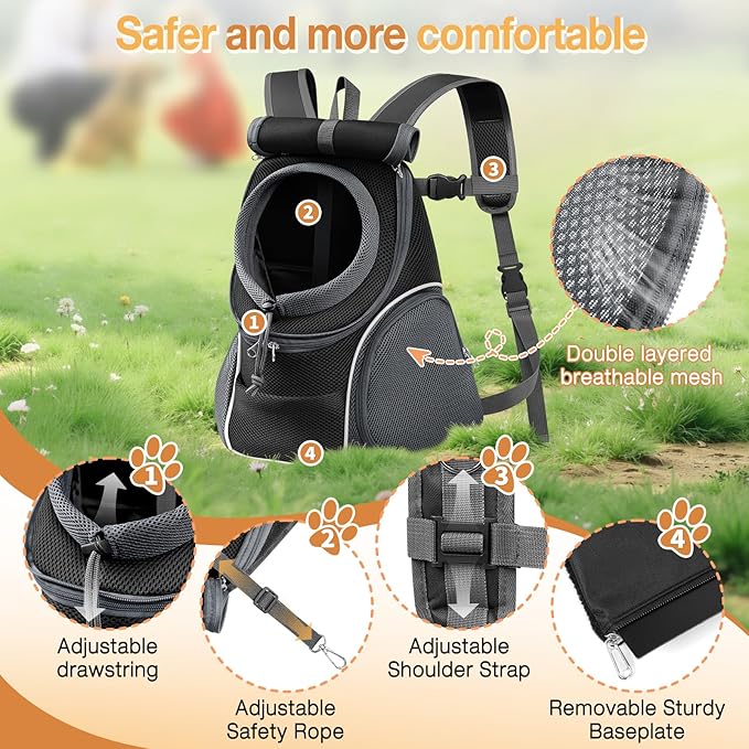 YUDODO Dog Front Carrier Backpack with Sunshade Hood, 2 Head-Out (Front & Side) Breathable Pet Carrier for Small Dogs, Ventilated Lightweight Doggy Backpack for Hiking Outdoor (Upgraded – Black, L)