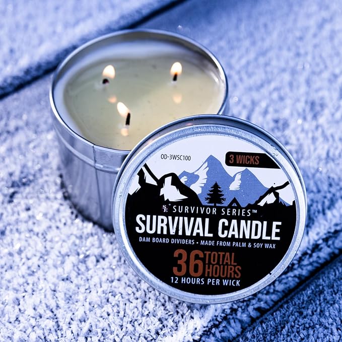 ASR Outdoor 36 Hour Camping Survival Emergency Light Wax Candle Fire Starter in Portable Tin Box, 3 Wick