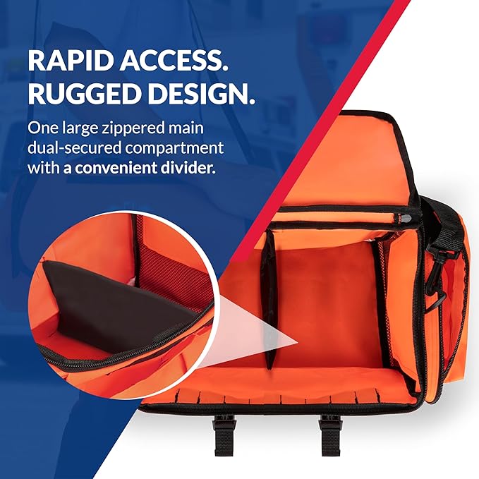First Responder Trauma First Aid Kit Bag ??Fully Stocked Emergency Medical Kit for Workplace, Vehicle & Home ??OSHA & ANSI Compliant ??Portable ??Orange