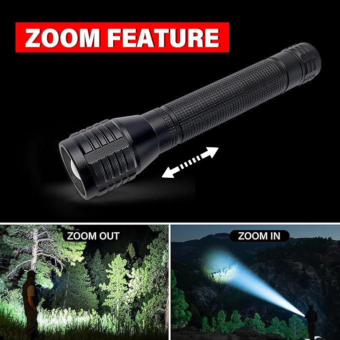 High Lumens Zoomable LED Flashlight, 3 Modes, AA Battery Powered ??Powerful for Camping, Outdoor, and Emergency Use,2-Pack