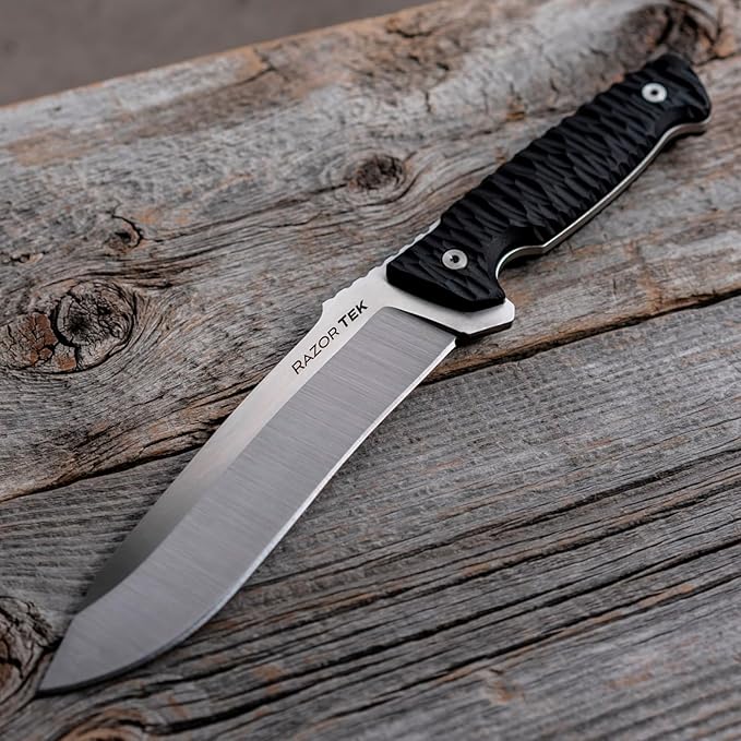 Cold Steel Razor Tek 6.5" 4116 Stainless Steel Recurve Fixed Blade EDC Outdoor Camping Hunting Utility Knife, 5 1/8" Ergonomic Textured Handle, Weather-Resistant Secure-Ex Sheath