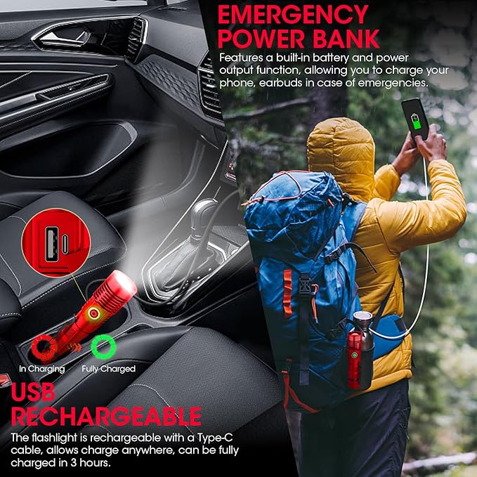 Rechargeable Flashlight High Lumens, High Lumens Super Bright Flash Light, Long-Range Zoomable LED Flashlights for Emergency, EDC, Searching, Waterproof Flashlight Dimmable Red 2Pcs