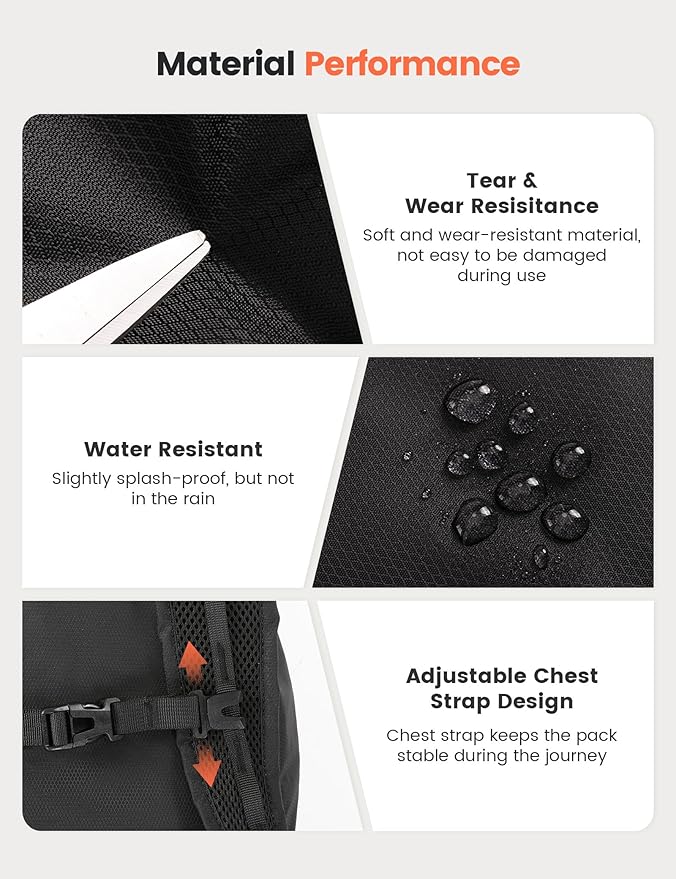 SKYSPER 16L Hiking Backpack Lightweight Small for Women Men, Foldable Packable Daypack - Travel Camping Backpack, Outdoor Hiking Bag (Black)