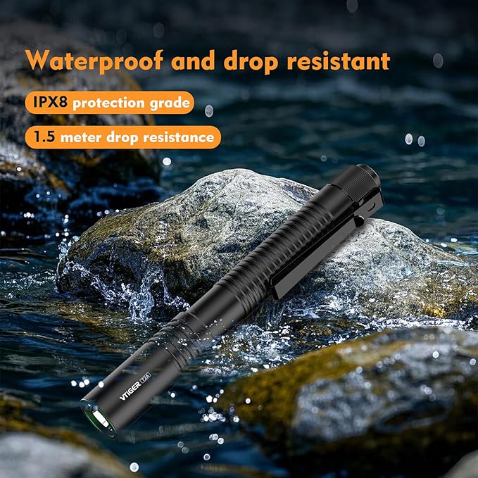 VTIGER T2A Compact EDC Flashlight,1500 High Lumens AA Rechargeable LED Flashlight, Super Bright Small Tactical Tail Switch Pocket Pen Light with Magnet for Camping,Hiking,Outdoor,Home,Emergency