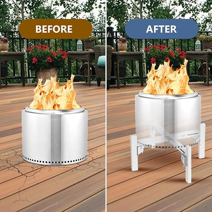 Firepit Stand, Adjustable Fire Pit Stand for Solo Stove Ranger Bonfire Yukon Accessories Foldable Firepit from 15 to 27 inch Stainless Steel Outdoor Camping Fireplace Tools
