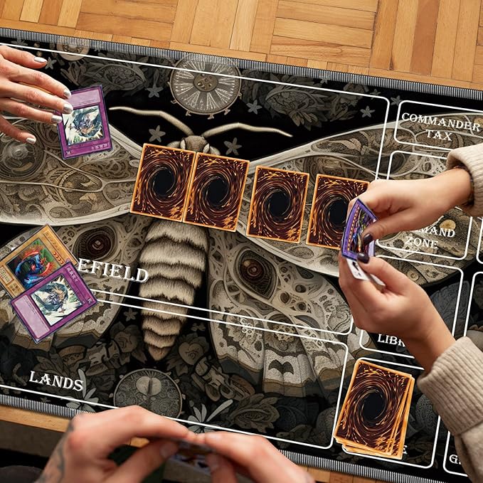 Playmat for MTG with Magic Zones, 24 x 14 inches Game Play Mat for MTG TCG, Trading Card Game Play Mat Desk Mats with Stitched Edges Non-Slip Base, Moth