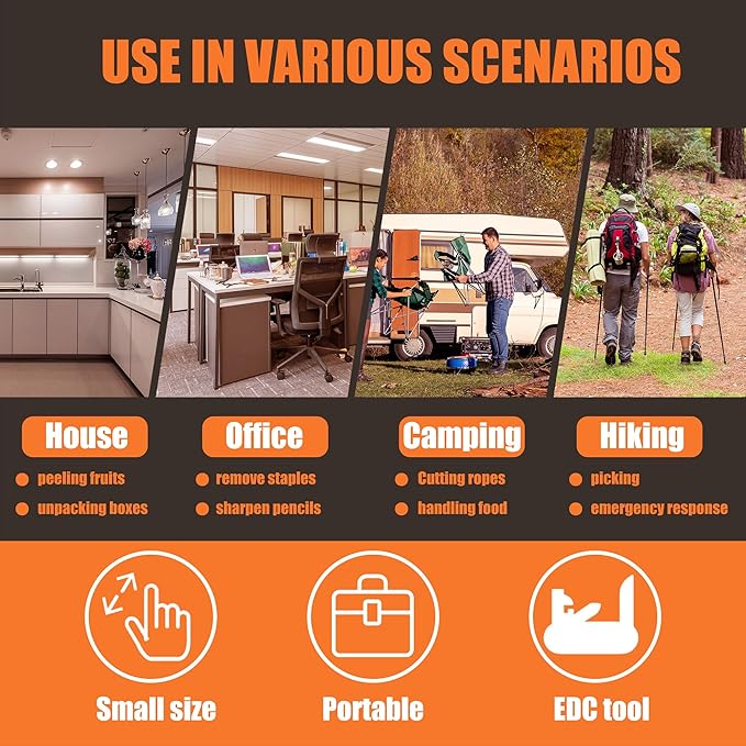 Stainless steel mini folding knife, portable key chain knife and small portable grindstone and outdoor fishing hook grinding tool, suitable for camping, hiking and outdoor.