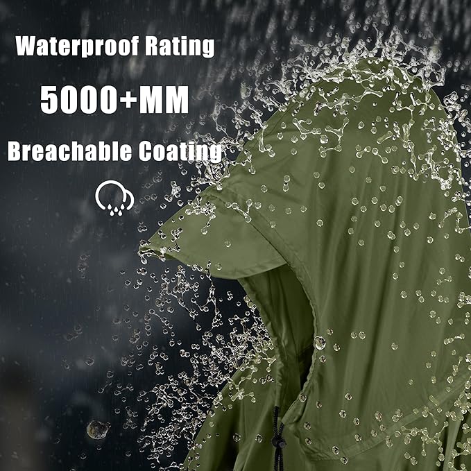Coralrain Hooded Rain Poncho Lightweight Waterproof Unisex Raincoat Jacket with Pocket for Men Women Adult