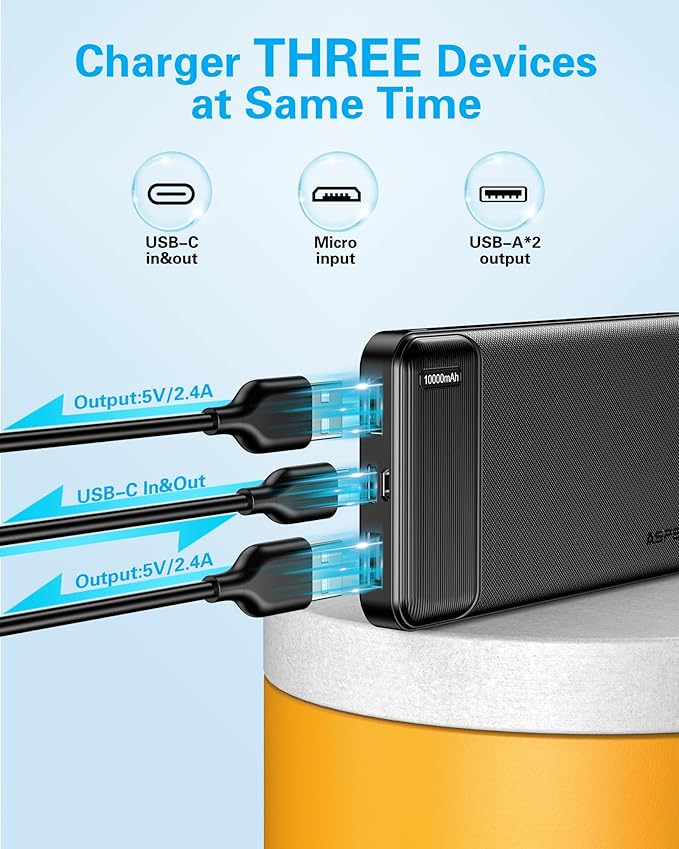 AsperX 2-Pack 10000mAh USB C Output Portable Charger Power Bank Fast Charging, Portable Phone Charger External Battery Pack for iPhone, Samsung, Google LG and Heated Vest