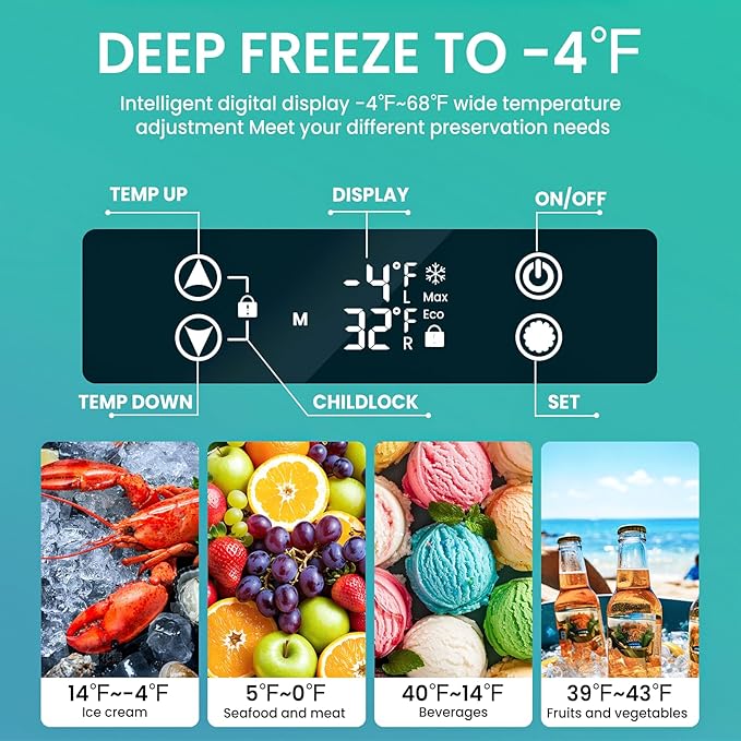 12 Volt Refrigerator, 48QT(45L) 12V Fridge, Electric Cooler 12/24V DC 120-240V AC -4℉~68℉, 12V Freezer Removable Divider, Car Fridge for Camping, RV, Travel, Fishing, Outdoor