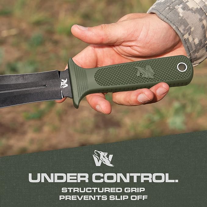 W-SowCatcher Fixed Blade Knife With Sheath - Large Hunting Blade Made of D2 Steel - Double Edge With TPE Handle