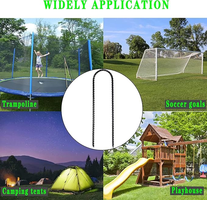 10"x2" Trampolines Wind Stakes Heavy Duty U Shape Galvanized Steel Trampoline Stakes Ground Anchors with Sharp End for Camping Tent, Garden Staples, Trampoline Pins (24)