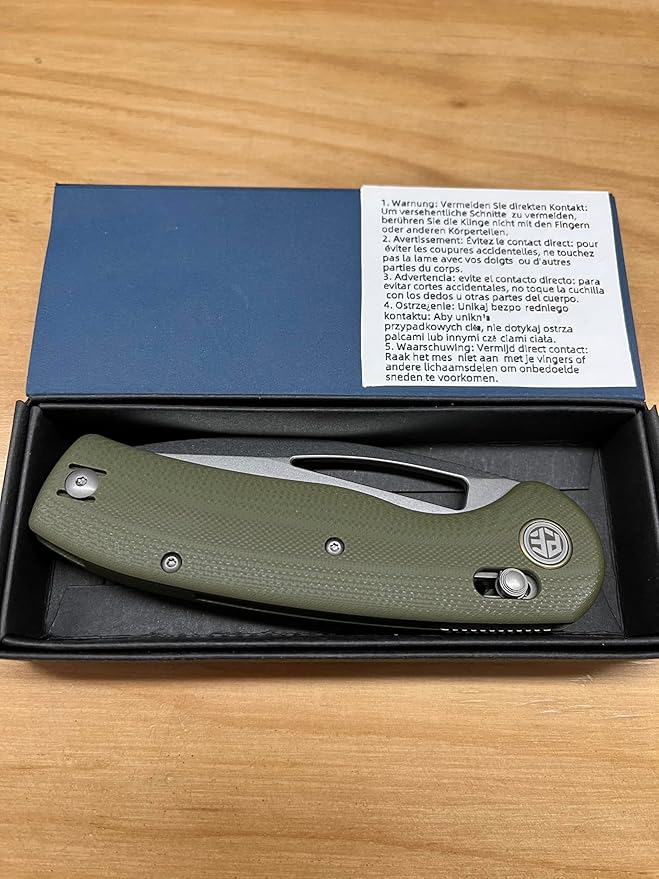 Petrified fish PFP13 Viper Folding Knife,3.5" K110 Steel Stonewashed Blade G10 Handle Pocket Knife for Camping EDC Outdoor (Green Stonewashed)