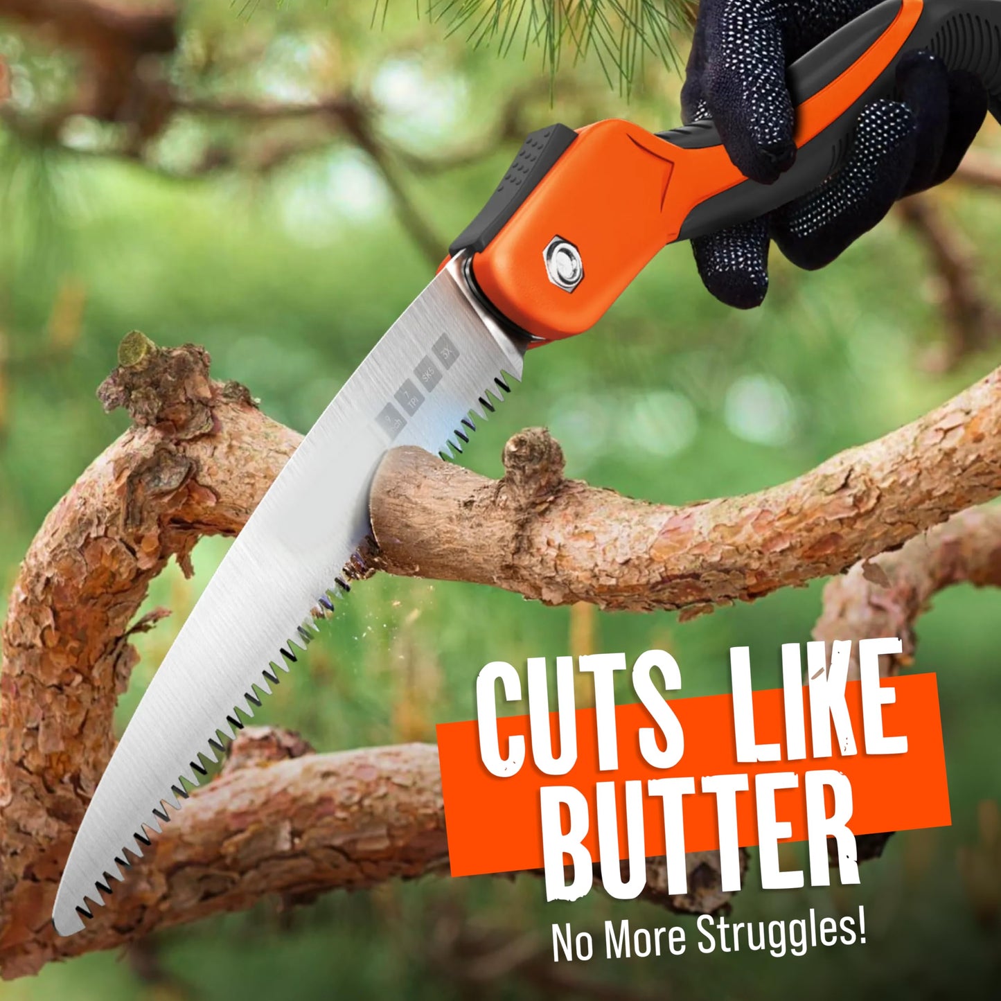 Folding Camping saw 14 Inch - Heavy Duty Pruning Saw with Triple-Cut SK5 Blade, 7 TPI Razor Teeth