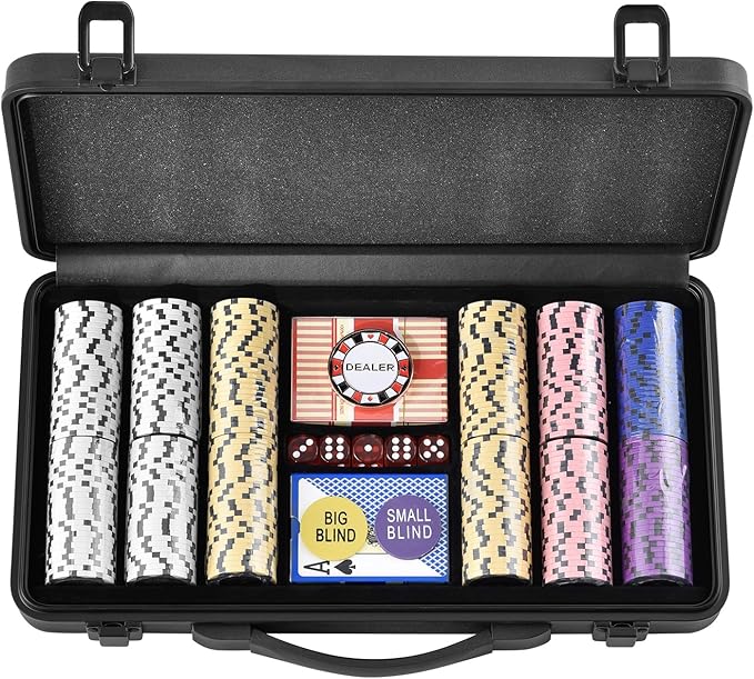 VEVOR Poker Chip Set, 300-Piece Poker Set, Complete Poker Playing Game Set with Carrying Case, Heavyweight 14 Gram Casino Clay Chips, Cards, Buttons and Dices, for Texas Hold'em, Blackjack, Gambling