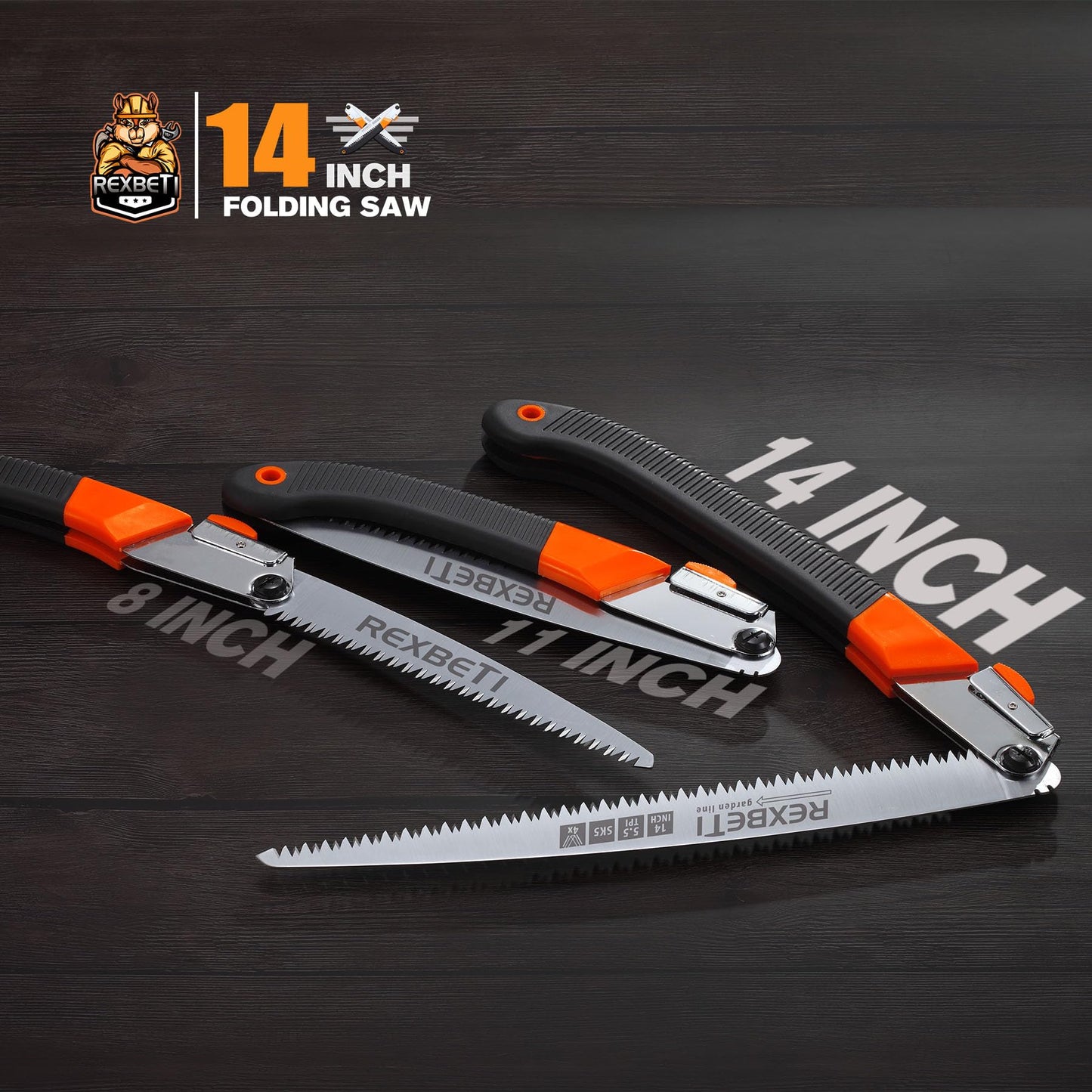 REXBETI 14-Inch Folding Pruning Saw, Extra Long Hand Saw for Tree Trimming