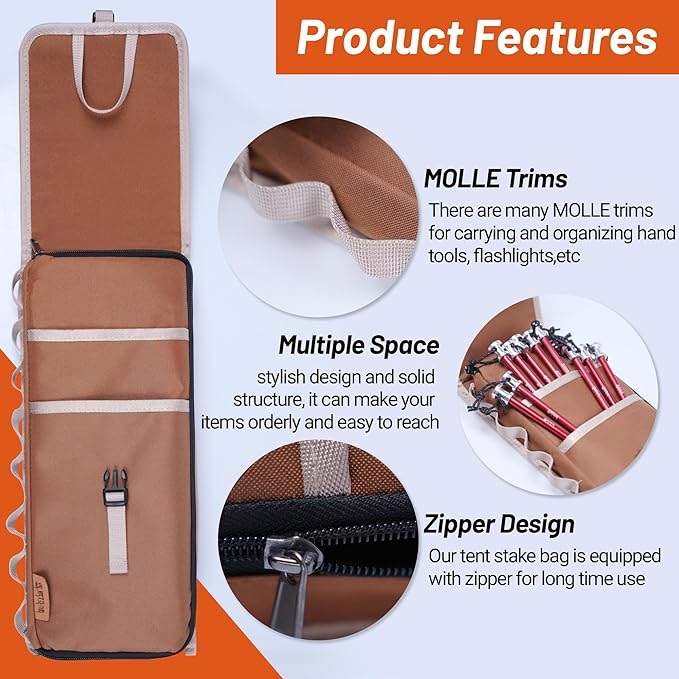 Tent Stake Storage Bag, Heavy Duty Oxford Polyester Case Tent Nail Pegs Pouch Holder Bags for Tent Pegs and Small Camping Hammer