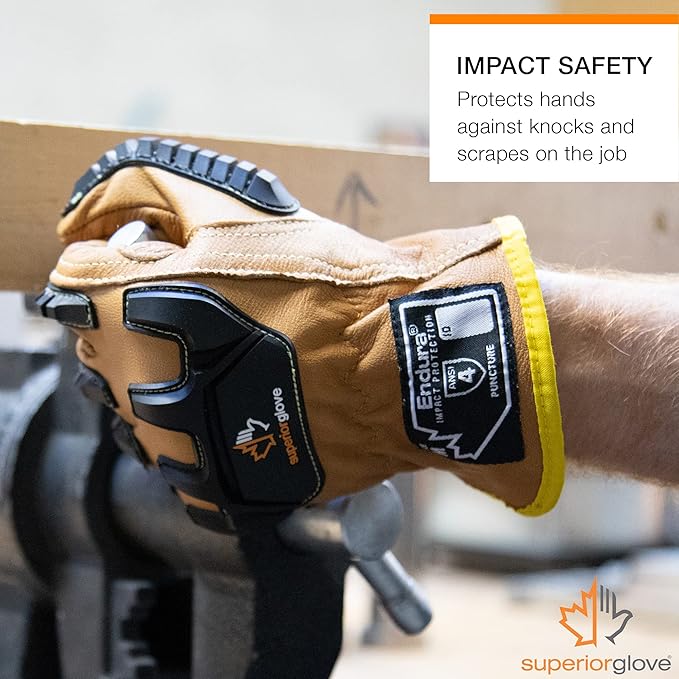 Superior Glove Endura Impact and Water Resistant Leather Work Gloves for Hand Safety Protection - 378GKVSB Large (Pack of 1 Pair)