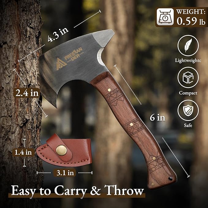 Freelander 8.3" Professional Throwing Axe with Wooden Handle, Full Tang Viking Throwing Hatchet for Adults