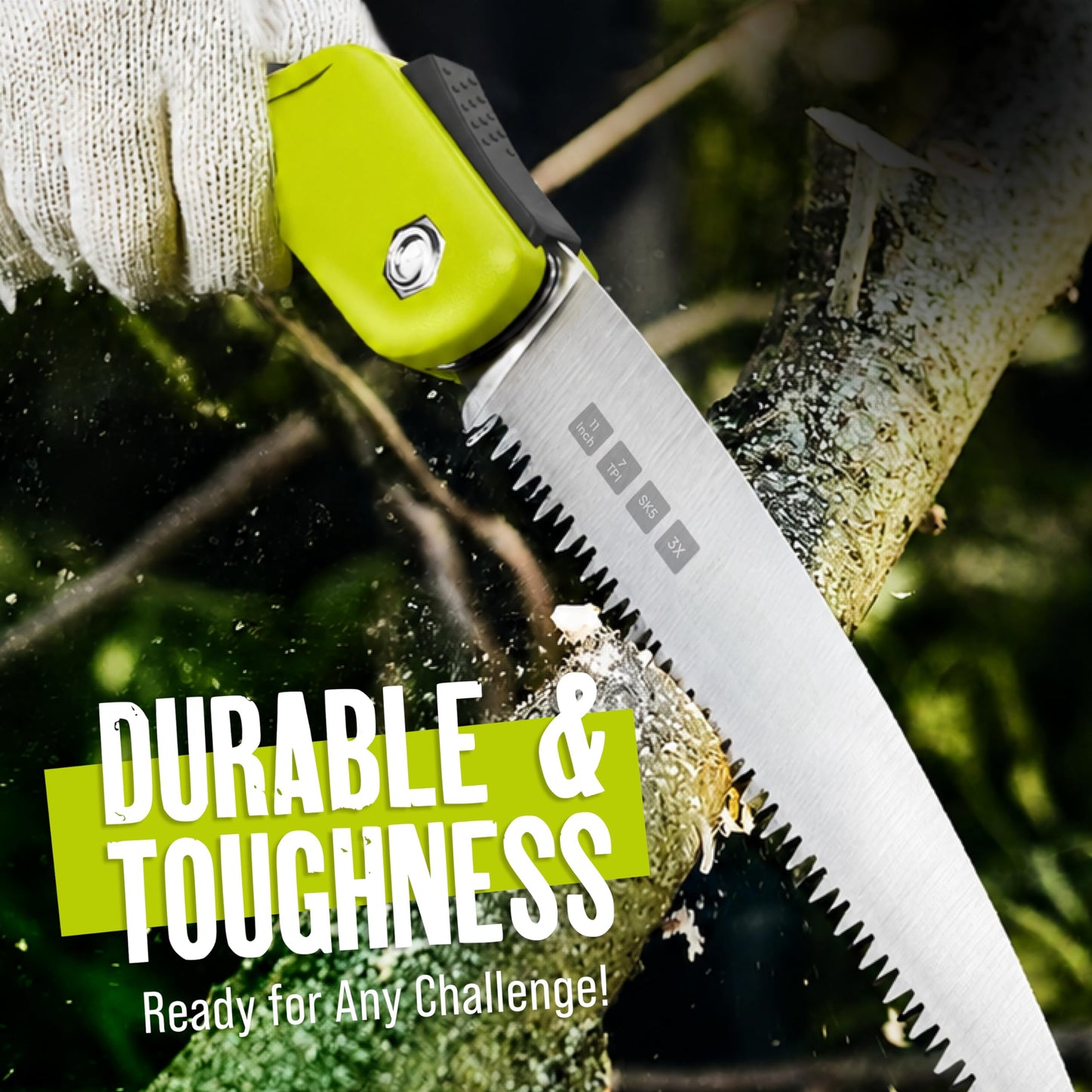 Folding Camping saw 11 Inch - Heavy Duty Pruning Saw with Triple-Cut SK5 Blade, 7 TPI Razor Teeth