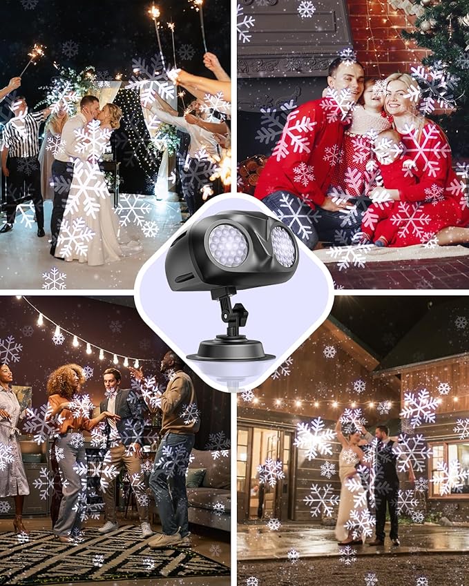 Christmas Snowflake Projector Lights,Dual-Head Snowflakes Snow Projector Lamp with Remote Control, IP65 Waterproof Christmas Outdoor Lighting Decorations for Xmas, Yard, Party, Garden, Patio