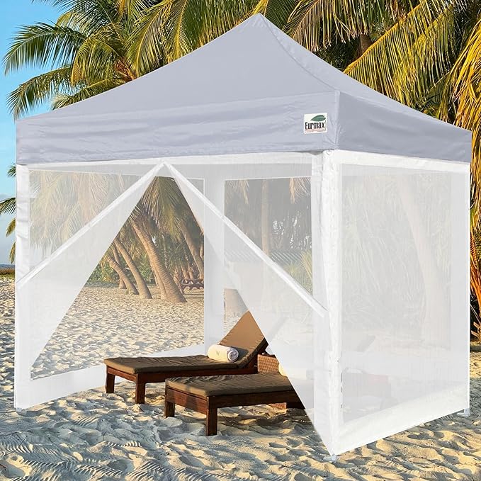 Eurmax USA 10'x10' Pop-up Canopy Tent Commercial Instant Canopies with 4 Removable Zipper End Screen Wall kit and Roller Bag, Bonus 4 SandBags(Gray)