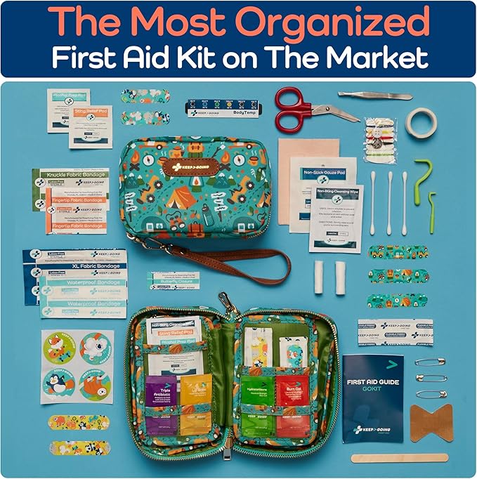 KeepGoing Travel First Aid Kit for Kids ??130 Pc. for Car, Home, Purse, Diaper Bag & Backpack with Latex-Free Bandages - Mini First Aid Kit Travel Size TSA-Approved