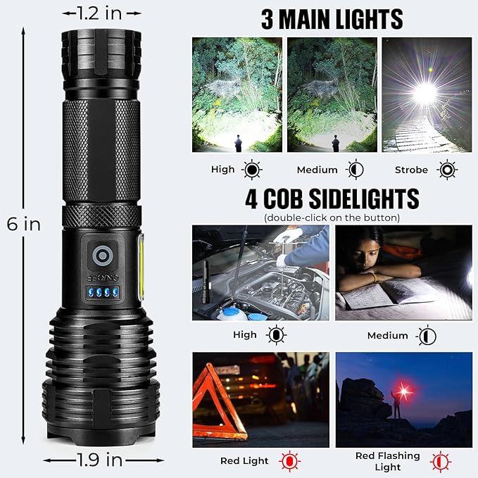 Flashlight LED Rechargeable Flashlights High Lumens, 99,000 LM Super Bright Powerful Flashlight, High Powered Flash Lights Waterproof Handheld Flashlights for Home Camping Hiking(2 Pack)