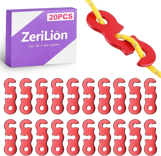 20 Pcs Knot-Free Aluminum Rope Tensioner Guyline Cord Adjuster - Heavy Duty Tent Rope Tightener for Camping, Hiking, Backpacking, Paracord Accessories